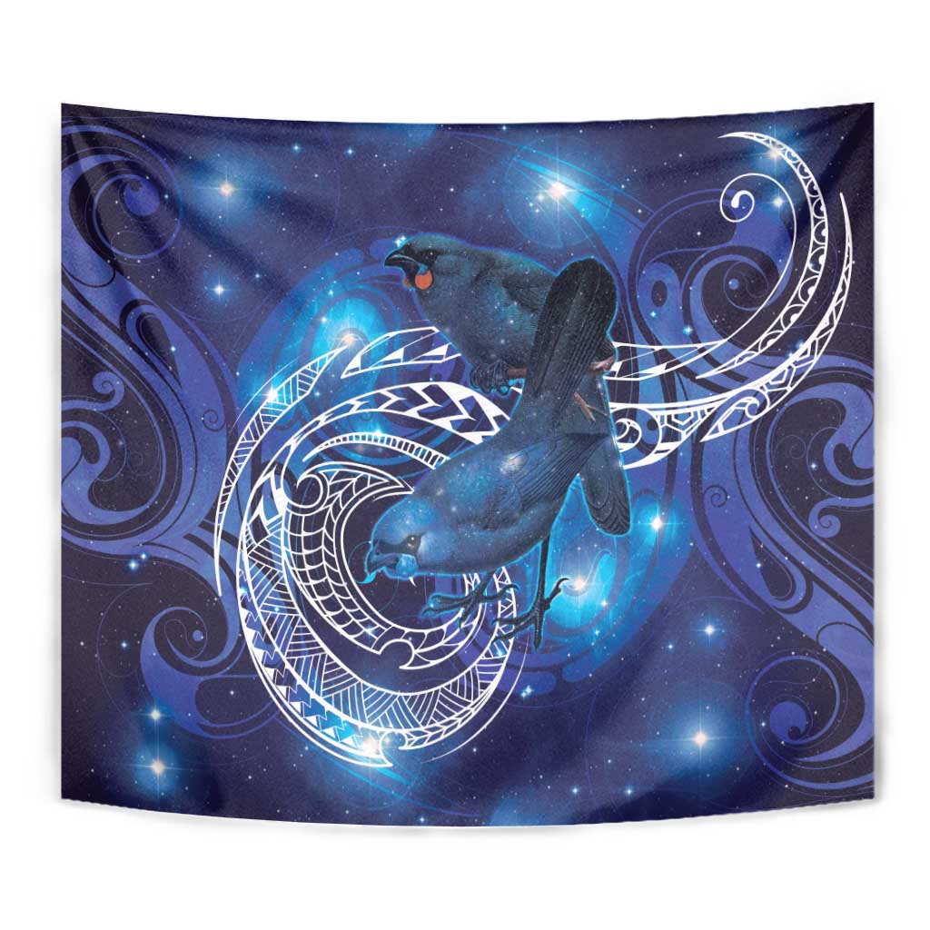 North Island Kokako and South Island Kokako Tapestry New Zealand Native Bird with Galaxy Vibe - Vibe Hoodie Shop