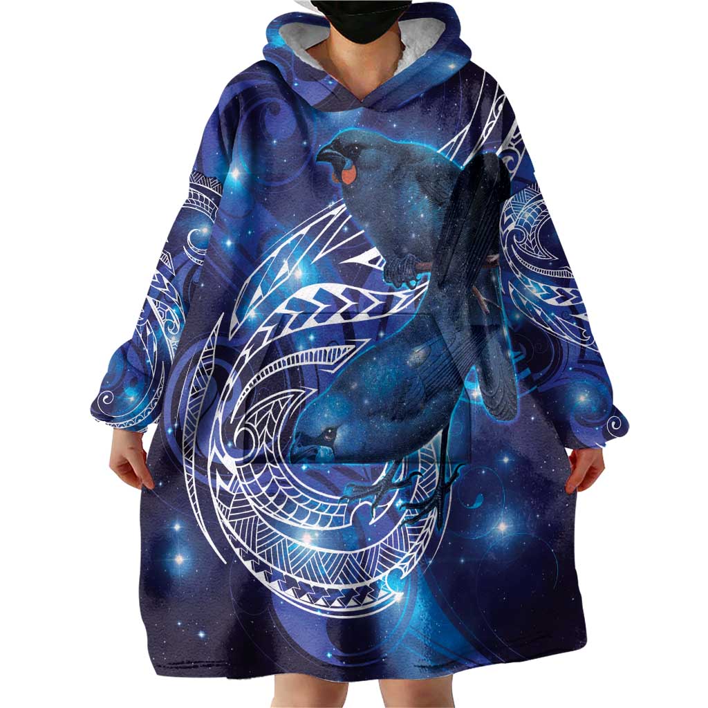 North Island Kokako and South Island Kokako Wearable Blanket Hoodie New Zealand Native Bird with Galaxy Vibe - Vibe Hoodie Shop