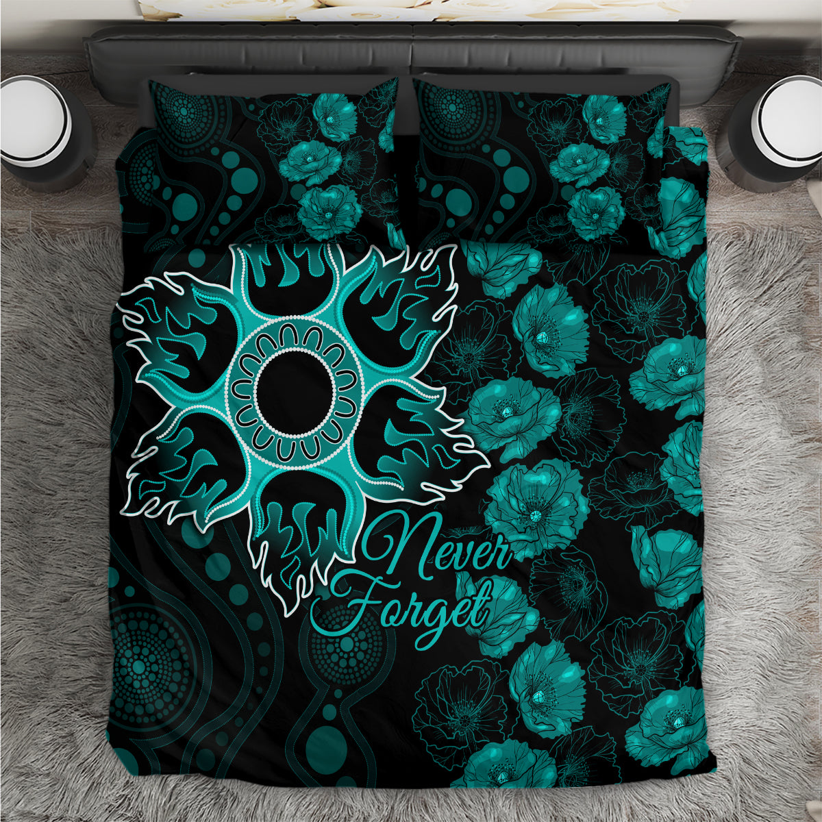 Heat Cricket Never Forget Custom Bedding Set ANZAC Day with Poppy Aboriginal - Vibe Hoodie Shop