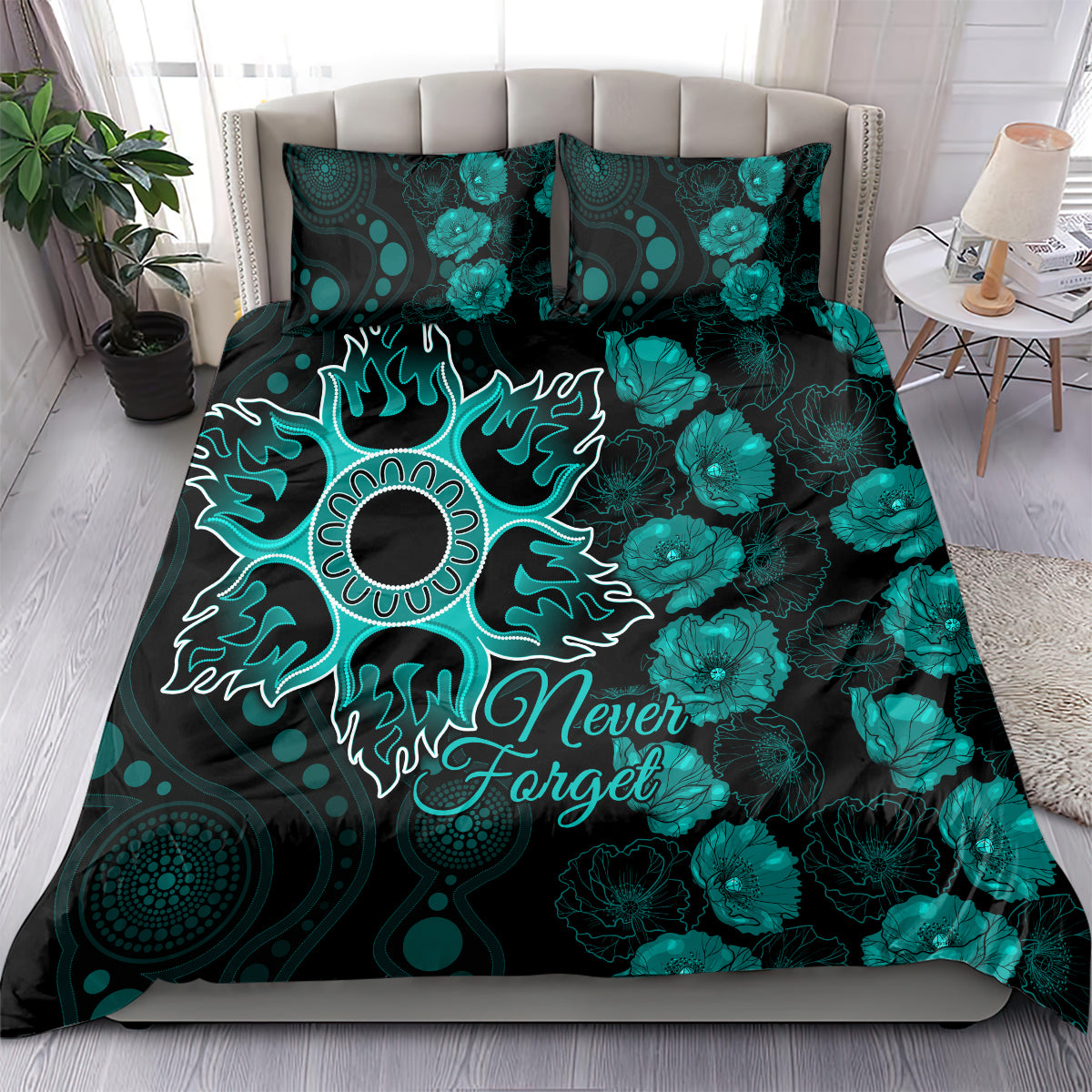 Heat Cricket Never Forget Custom Bedding Set ANZAC Day with Poppy Aboriginal - Vibe Hoodie Shop