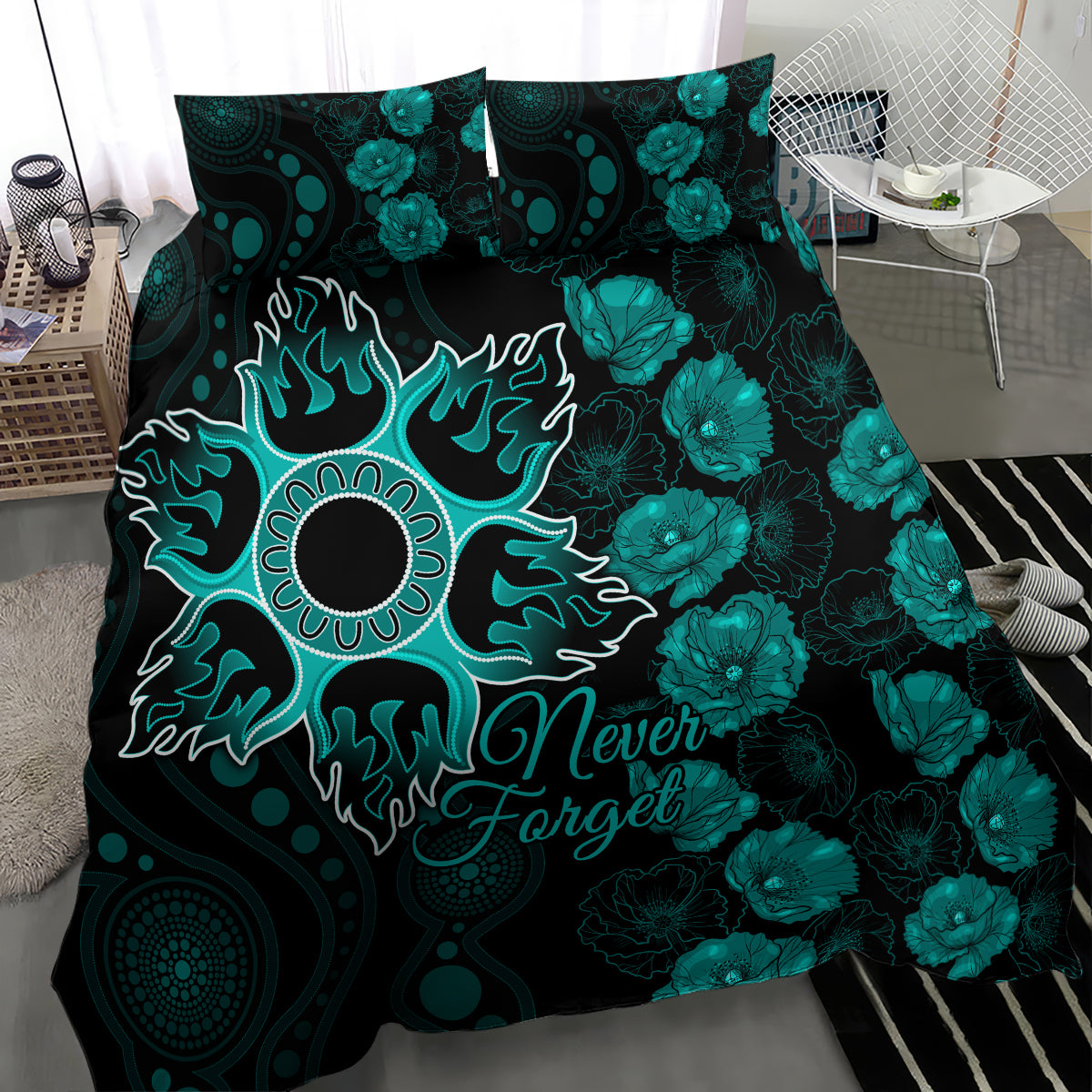 Heat Cricket Never Forget Custom Bedding Set ANZAC Day with Poppy Aboriginal - Vibe Hoodie Shop