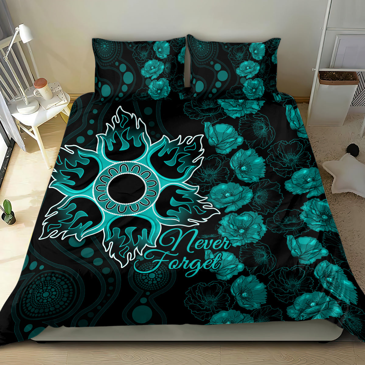 Heat Cricket Never Forget Custom Bedding Set ANZAC Day with Poppy Aboriginal - Vibe Hoodie Shop