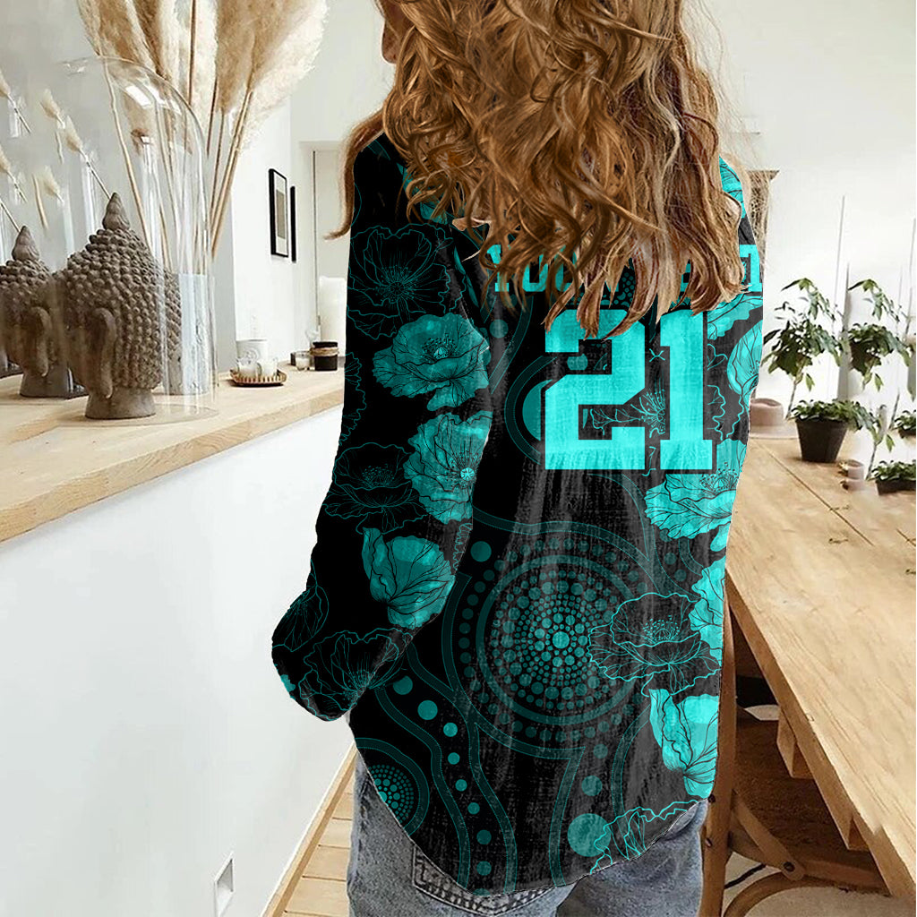 Heat Cricket Never Forget Custom Women Casual Shirt ANZAC Day with Poppy Aboriginal - Vibe Hoodie Shop