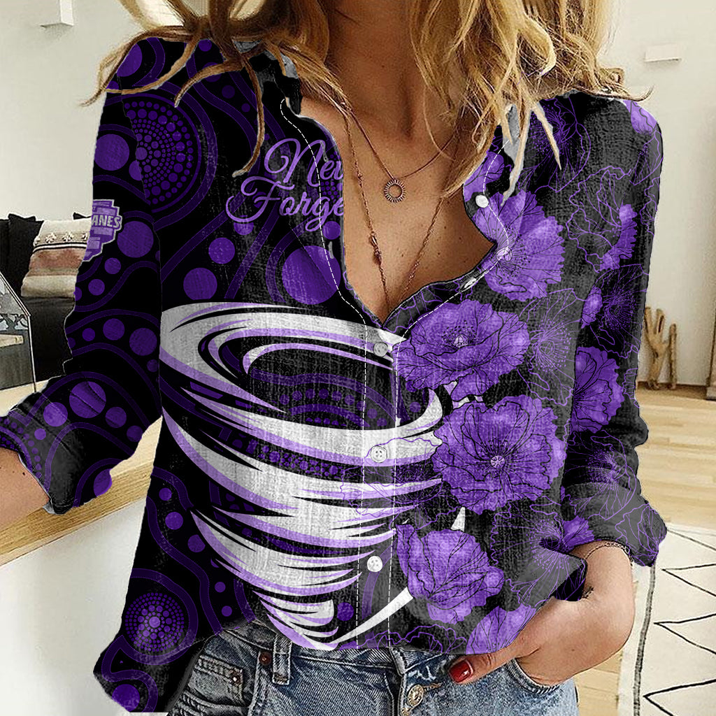 Hurricanes Cricket Never Forget Custom Women Casual Shirt ANZAC Day with Poppy Aboriginal - Vibe Hoodie Shop