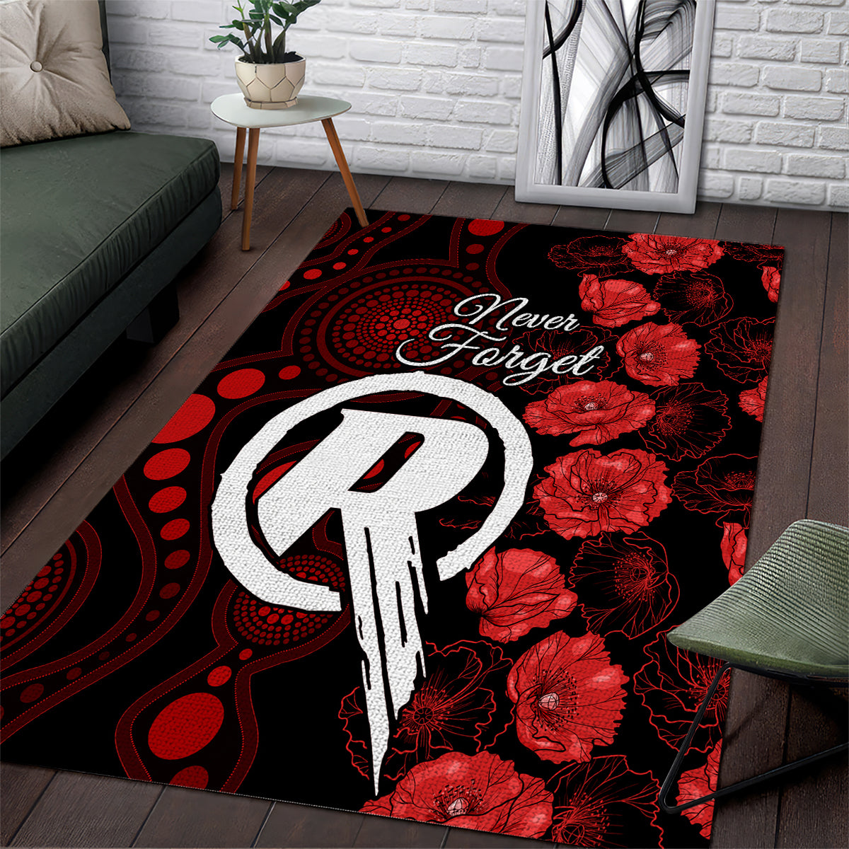 Renegades Cricket Never Forget Custom Area Rug ANZAC Day with Poppy Aboriginal - Vibe Hoodie Shop