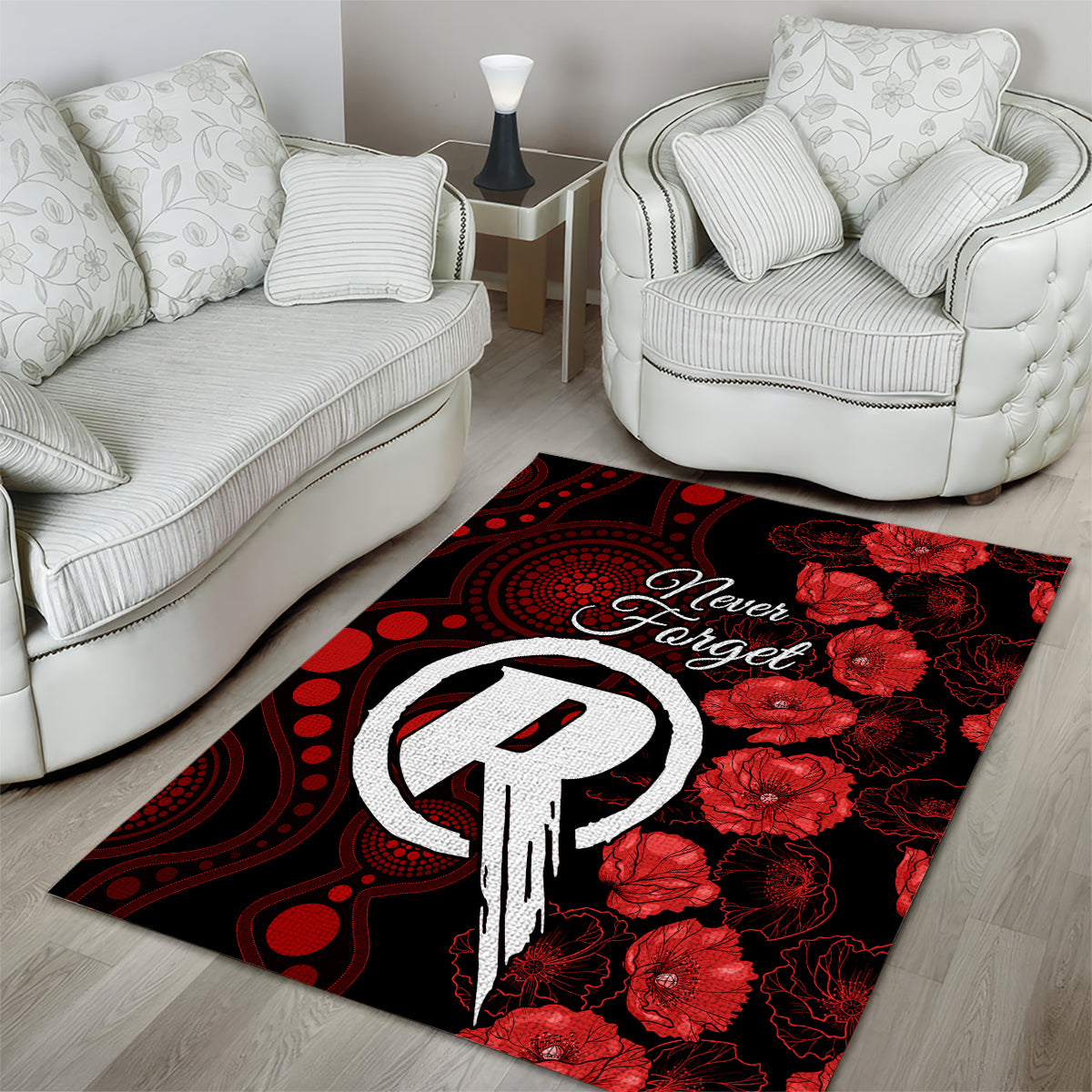 Renegades Cricket Never Forget Custom Area Rug ANZAC Day with Poppy Aboriginal - Vibe Hoodie Shop