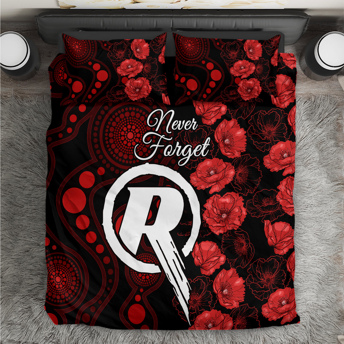 Renegades Cricket Never Forget Custom Bedding Set ANZAC Day with Poppy Aboriginal - Vibe Hoodie Shop