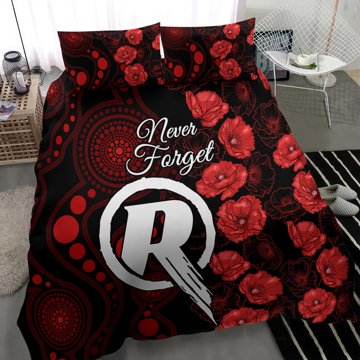 Renegades Cricket Never Forget Custom Bedding Set ANZAC Day with Poppy Aboriginal - Vibe Hoodie Shop