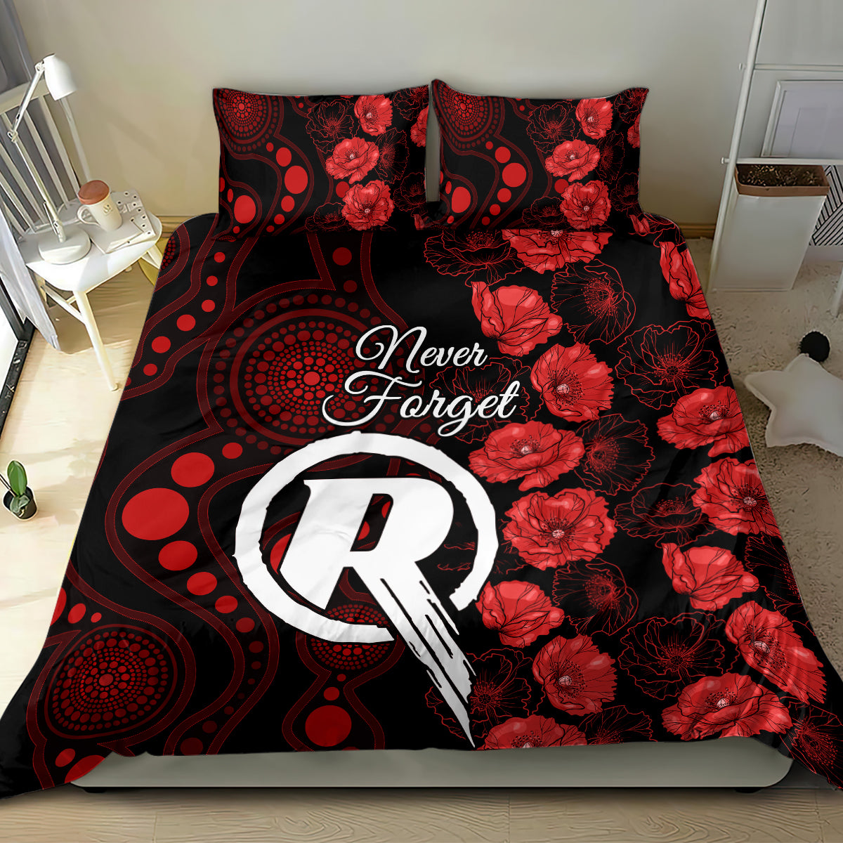 Renegades Cricket Never Forget Custom Bedding Set ANZAC Day with Poppy Aboriginal - Vibe Hoodie Shop