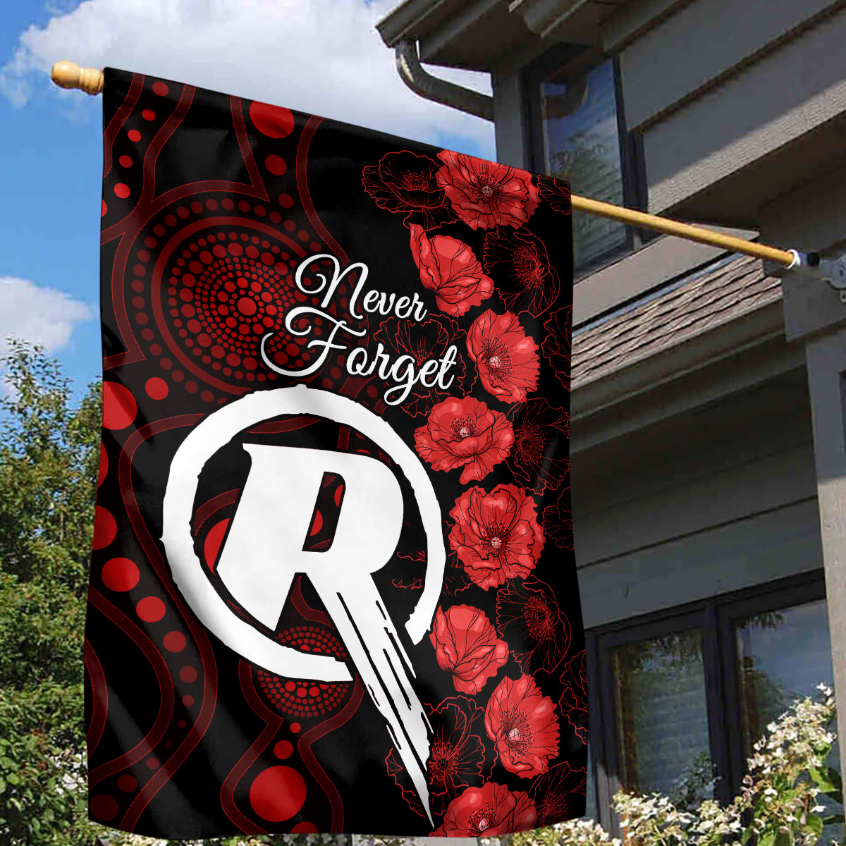 Renegades Cricket Never Forget Custom Garden Flag ANZAC Day with Poppy Aboriginal - Vibe Hoodie Shop