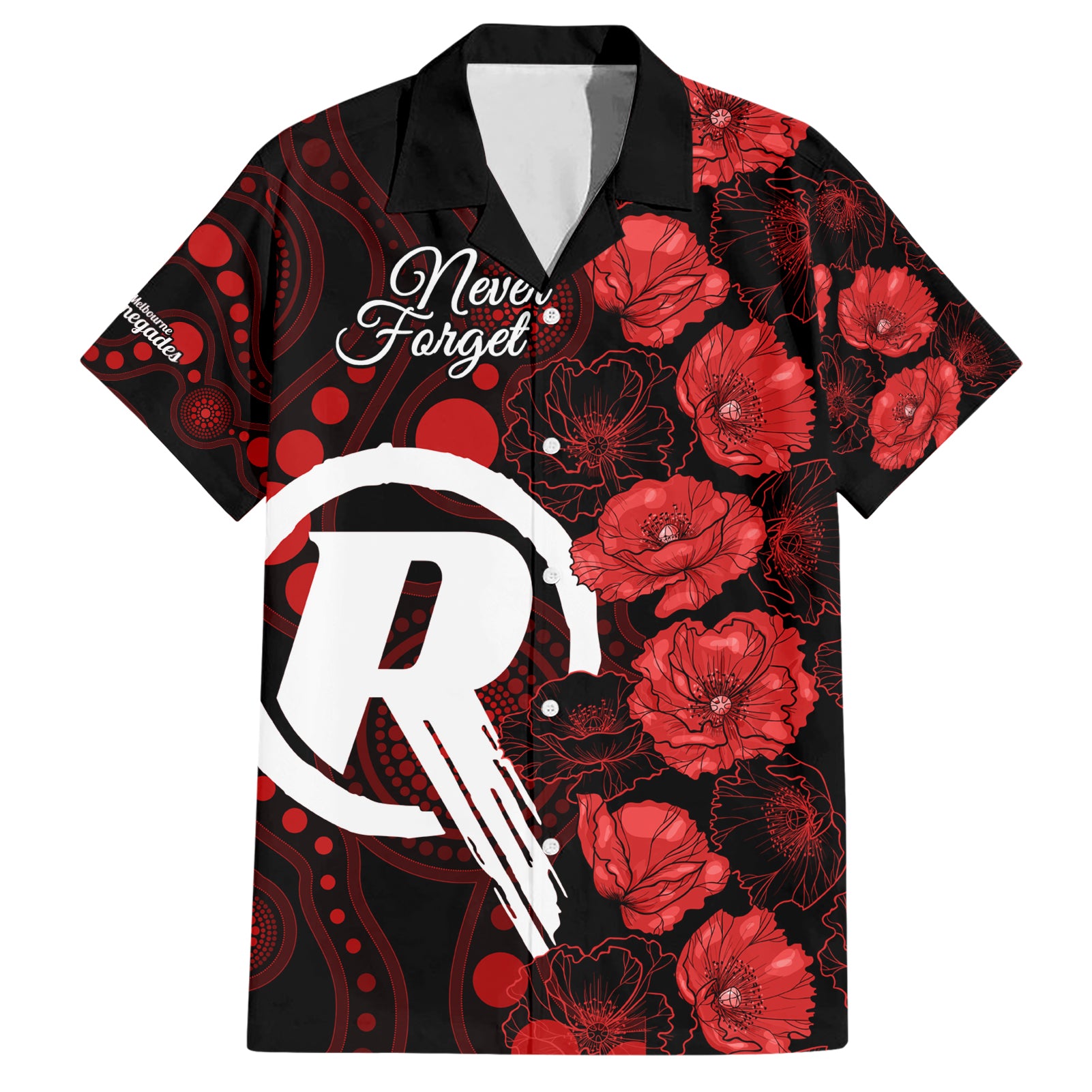 Renegades Cricket Never Forget Custom Hawaiian Shirt ANZAC Day with Poppy Aboriginal - Vibe Hoodie Shop