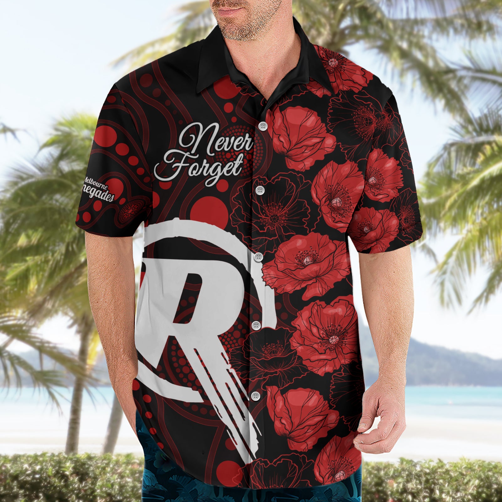 Renegades Cricket Never Forget Custom Hawaiian Shirt ANZAC Day with Poppy Aboriginal - Vibe Hoodie Shop