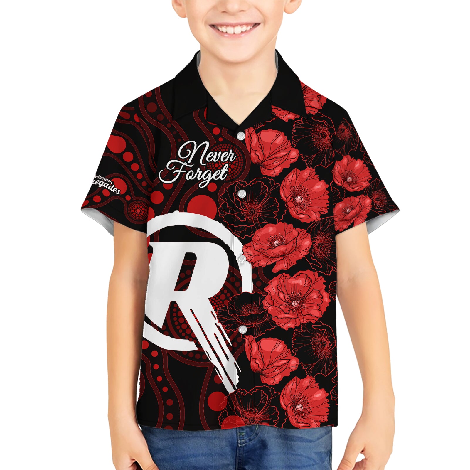 Renegades Cricket Never Forget Custom Hawaiian Shirt ANZAC Day with Poppy Aboriginal - Vibe Hoodie Shop