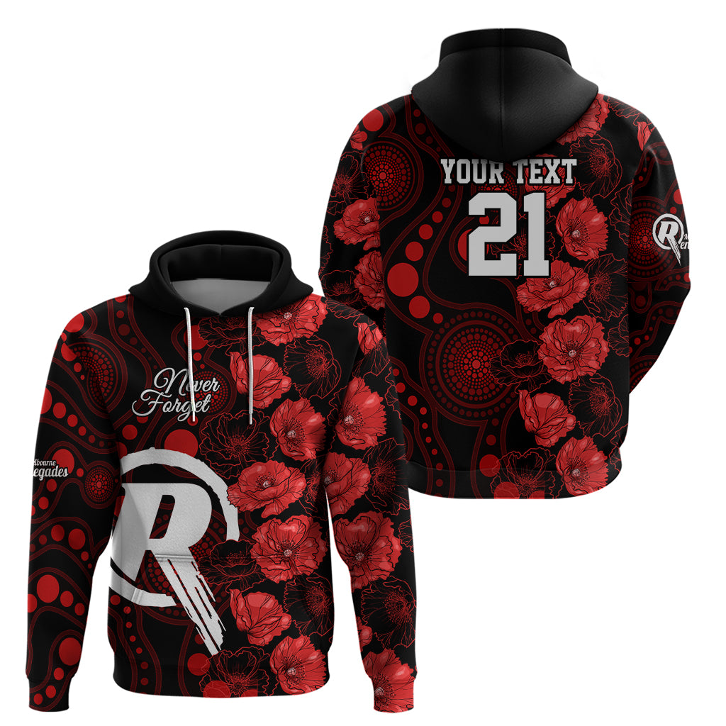 Renegades Cricket Never Forget Custom Hoodie ANZAC Day with Poppy Aboriginal LT9 - Vibe Hoodie Shop