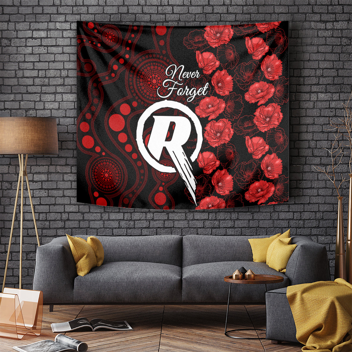 Renegades Cricket Never Forget Custom Tapestry ANZAC Day with Poppy Aboriginal - Vibe Hoodie Shop