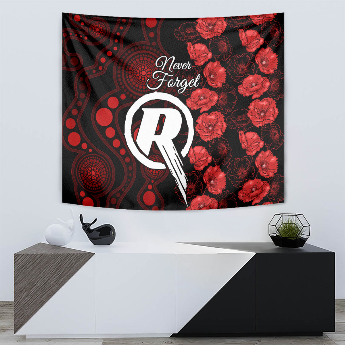 Renegades Cricket Never Forget Custom Tapestry ANZAC Day with Poppy Aboriginal - Vibe Hoodie Shop