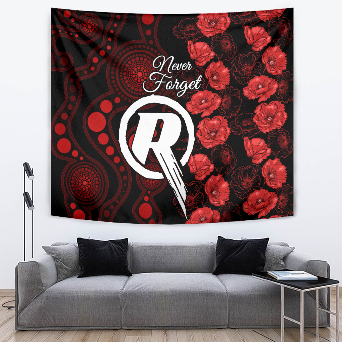 Renegades Cricket Never Forget Custom Tapestry ANZAC Day with Poppy Aboriginal - Vibe Hoodie Shop