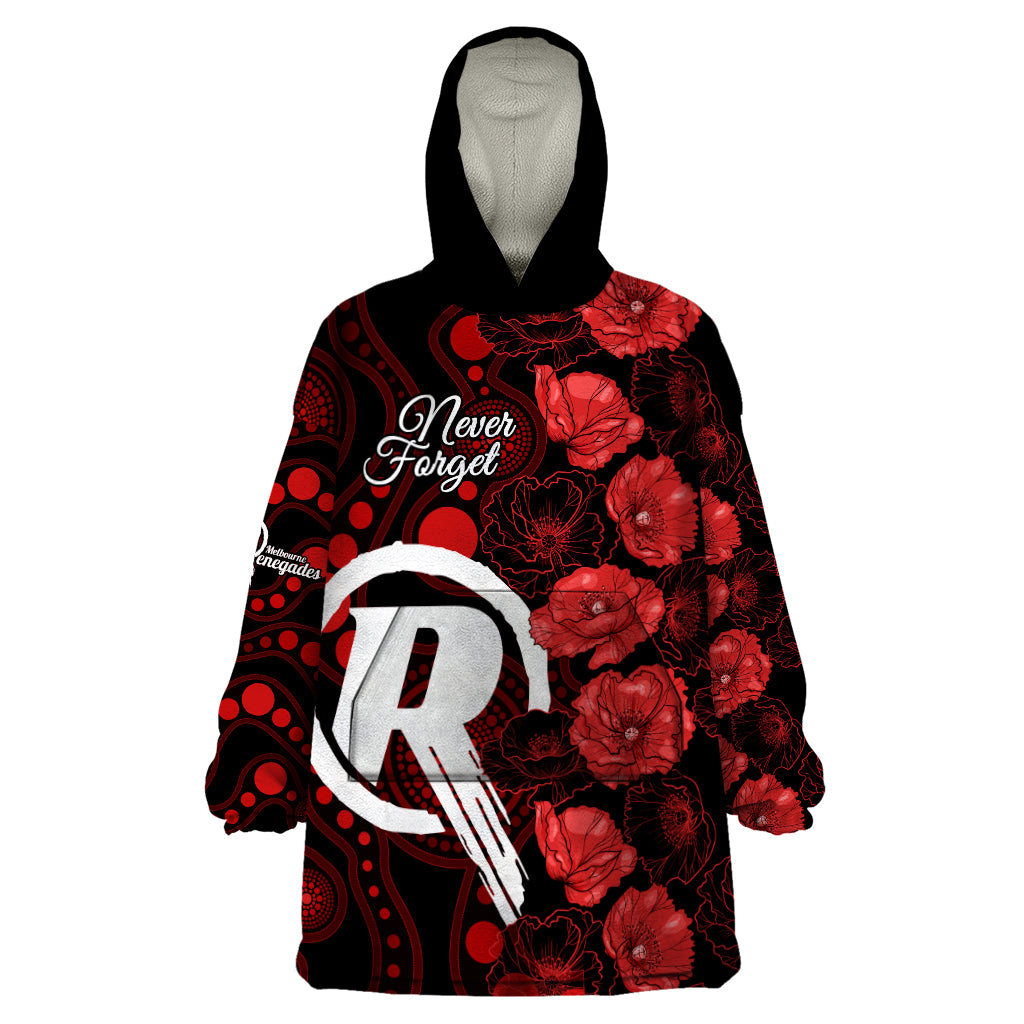 Renegades Cricket Never Forget Custom Wearable Blanket Hoodie ANZAC Day with Poppy Aboriginal - Vibe Hoodie Shop