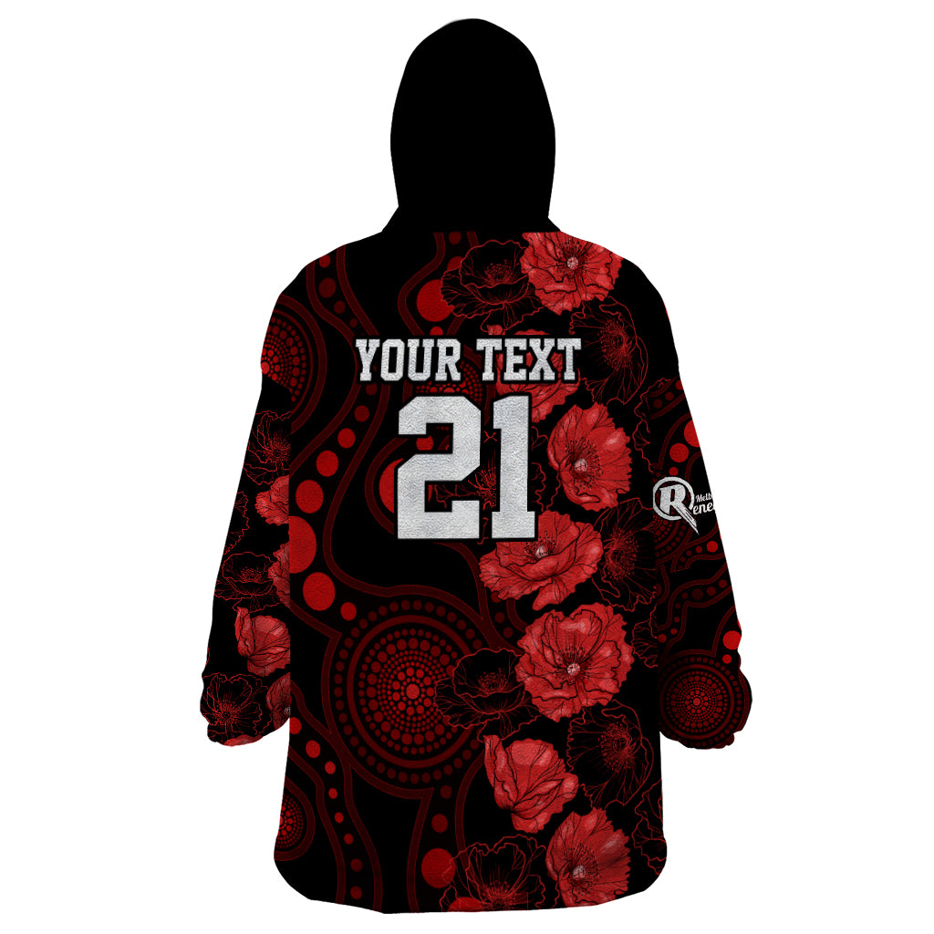 Renegades Cricket Never Forget Custom Wearable Blanket Hoodie ANZAC Day with Poppy Aboriginal - Vibe Hoodie Shop