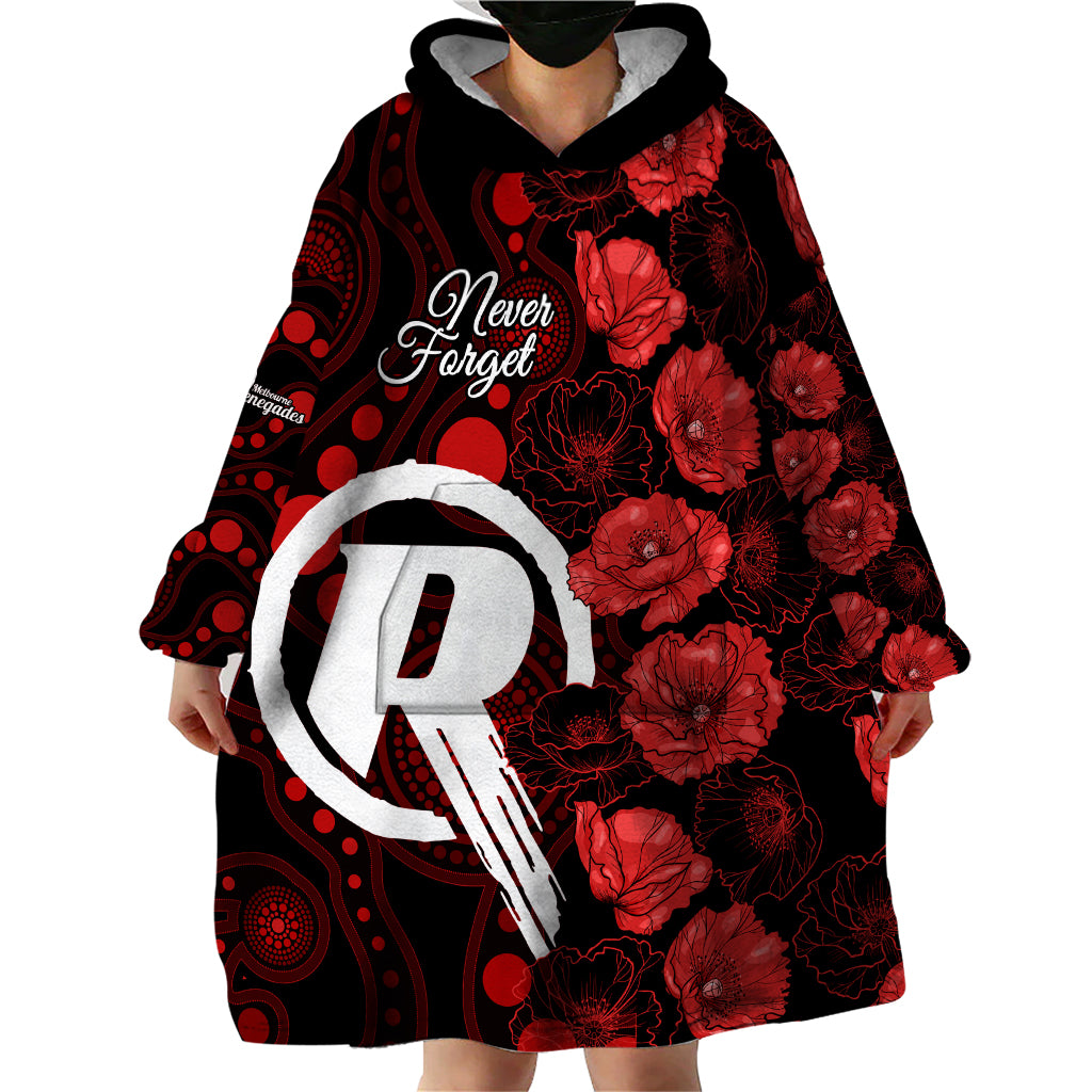 Renegades Cricket Never Forget Custom Wearable Blanket Hoodie ANZAC Day with Poppy Aboriginal - Vibe Hoodie Shop