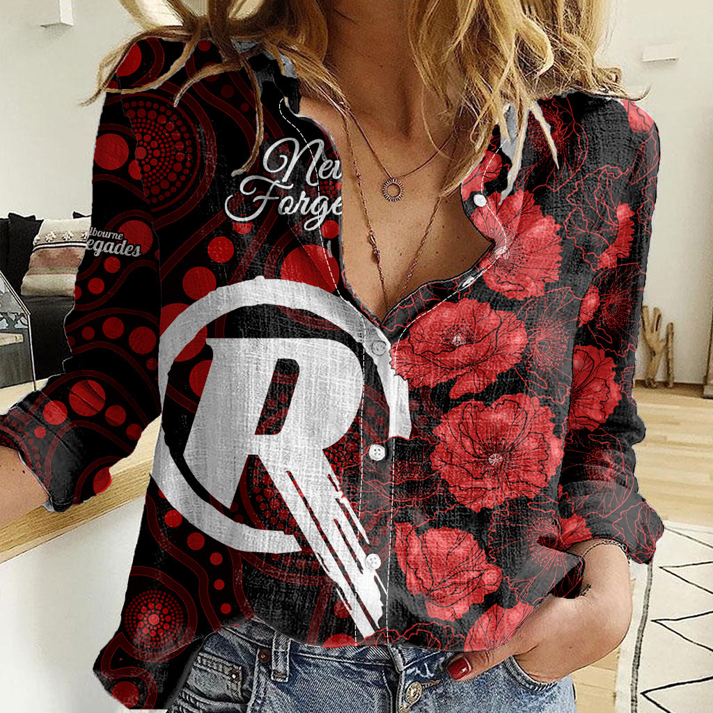 Renegades Cricket Never Forget Custom Women Casual Shirt ANZAC Day with Poppy Aboriginal - Vibe Hoodie Shop