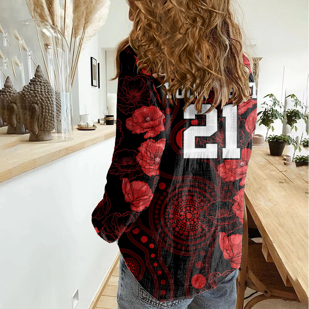 Renegades Cricket Never Forget Custom Women Casual Shirt ANZAC Day with Poppy Aboriginal - Vibe Hoodie Shop