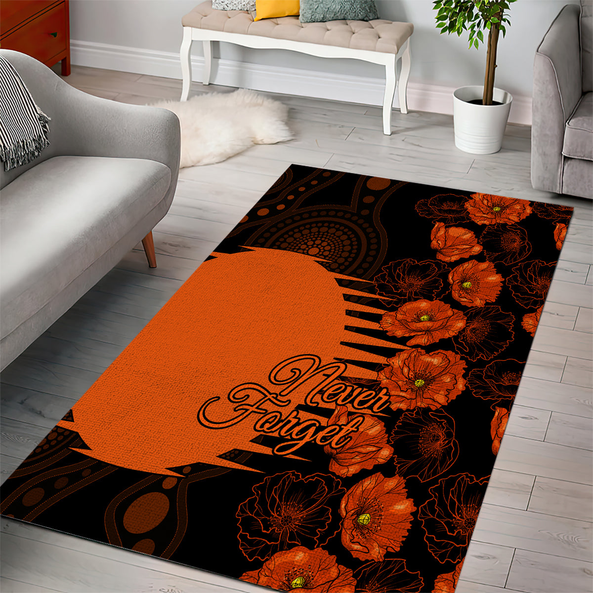 Scorchers Cricket Never Forget Custom Area Rug ANZAC Day with Poppy Aboriginal - Vibe Hoodie Shop