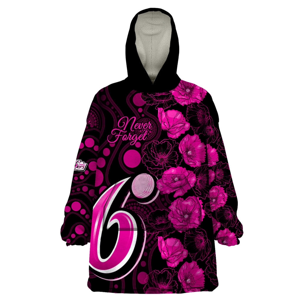 Sixers Cricket Never Forget Custom Wearable Blanket Hoodie ANZAC Day with Poppy Aboriginal - Vibe Hoodie Shop