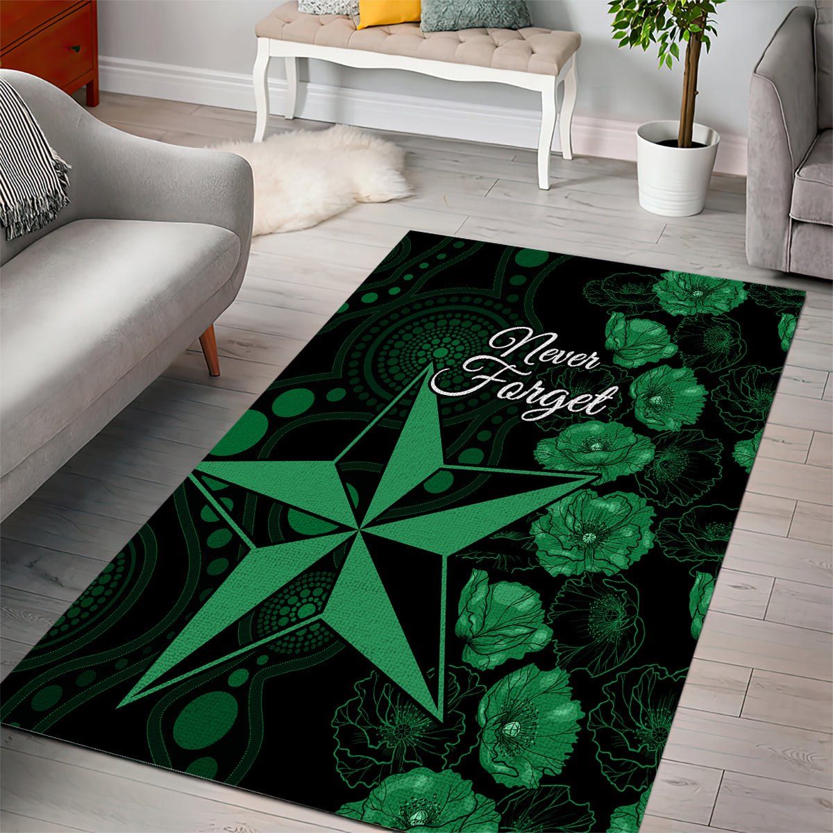 Stars Cricket Never Forget Custom Area Rug ANZAC Day with Poppy Aboriginal - Vibe Hoodie Shop