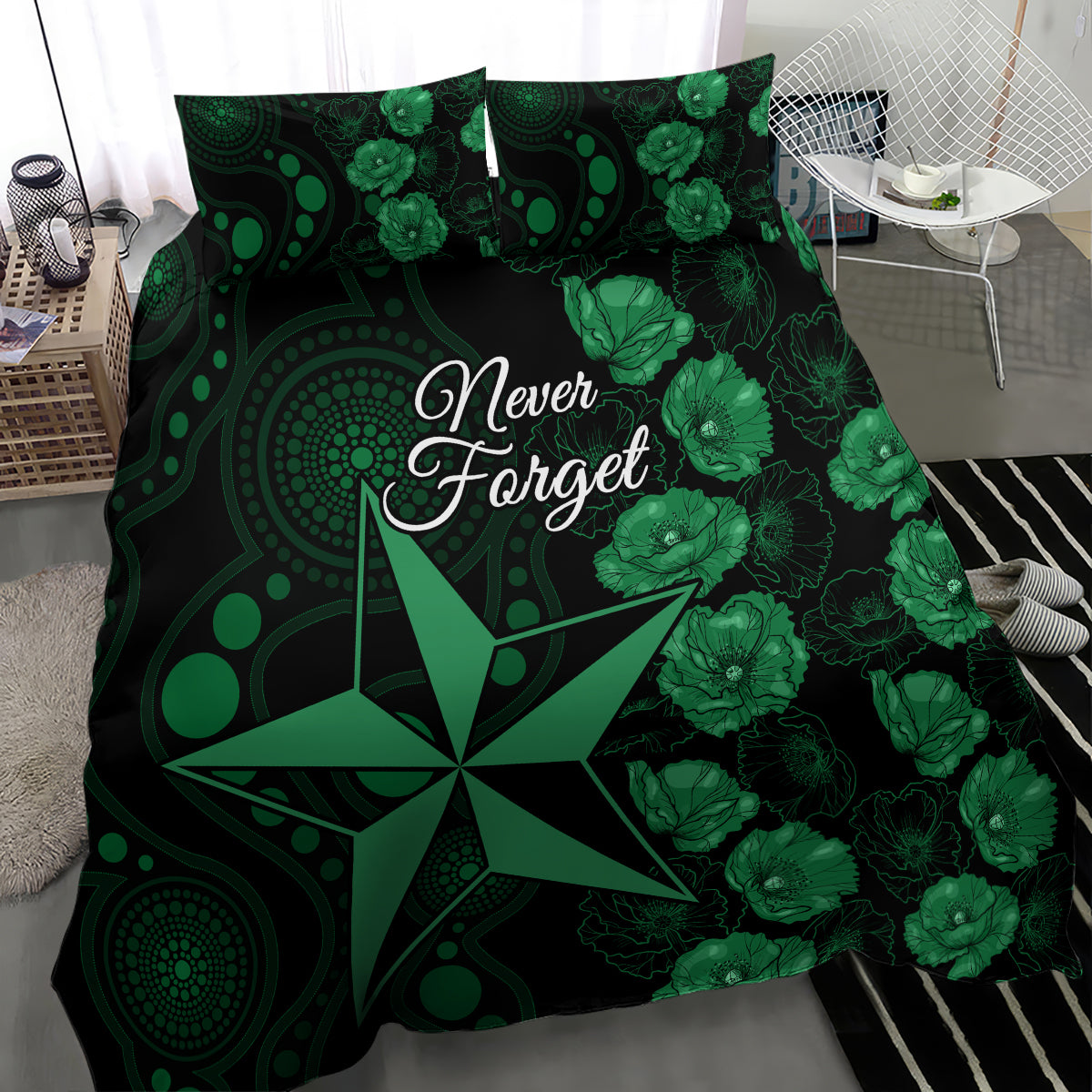 Stars Cricket Never Forget Custom Bedding Set ANZAC Day with Poppy Aboriginal - Vibe Hoodie Shop