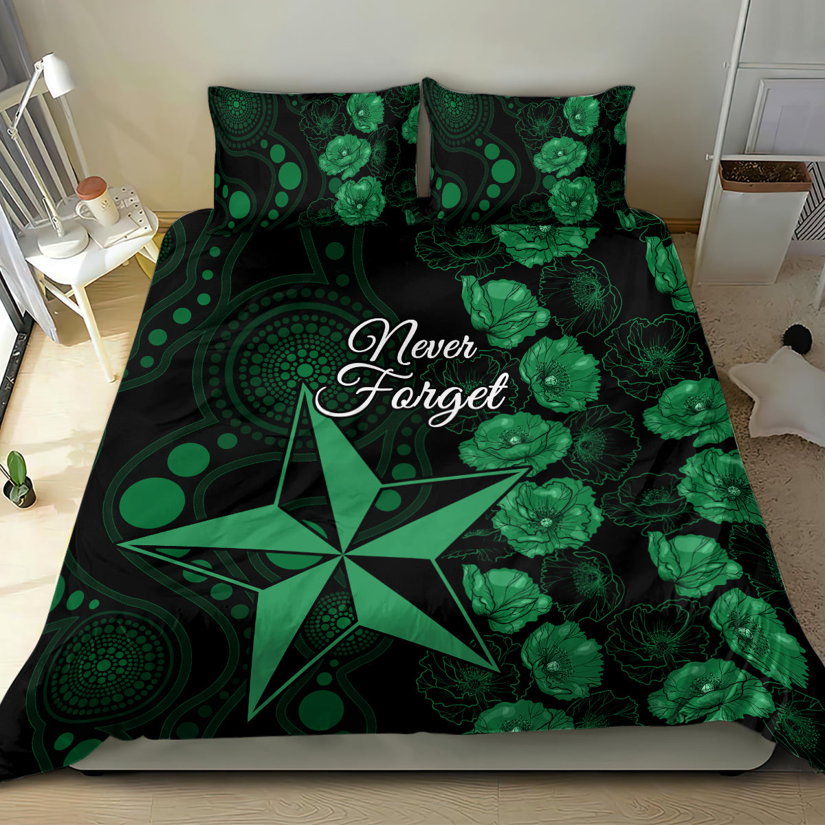 Stars Cricket Never Forget Custom Bedding Set ANZAC Day with Poppy Aboriginal - Vibe Hoodie Shop