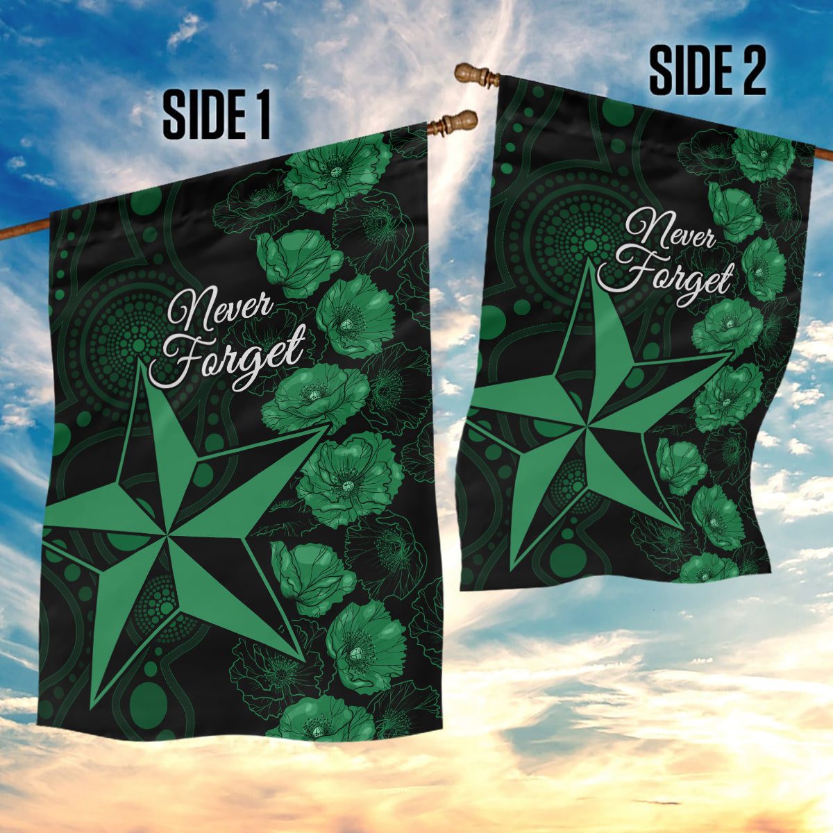 Stars Cricket Never Forget Custom Garden Flag ANZAC Day with Poppy Aboriginal - Vibe Hoodie Shop