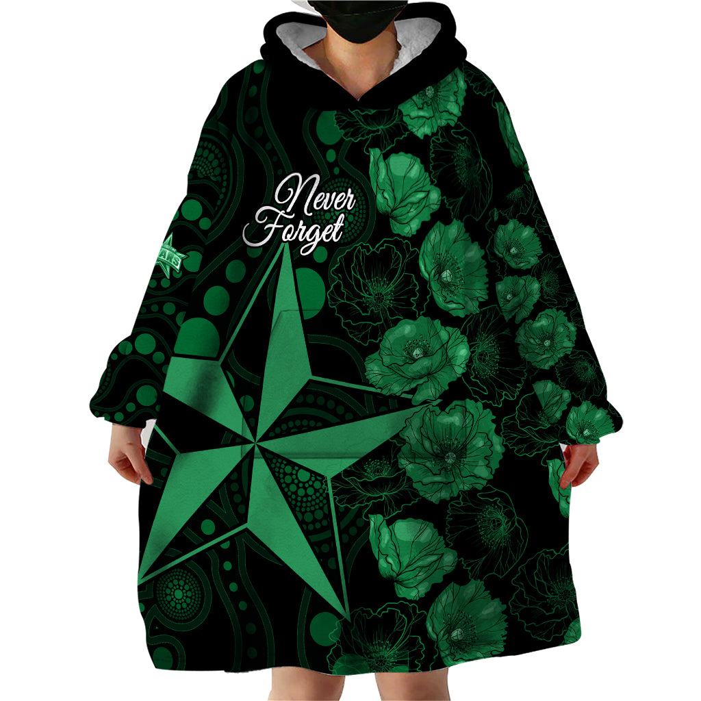 Stars Cricket Never Forget Custom Wearable Blanket Hoodie ANZAC Day with Poppy Aboriginal - Vibe Hoodie Shop