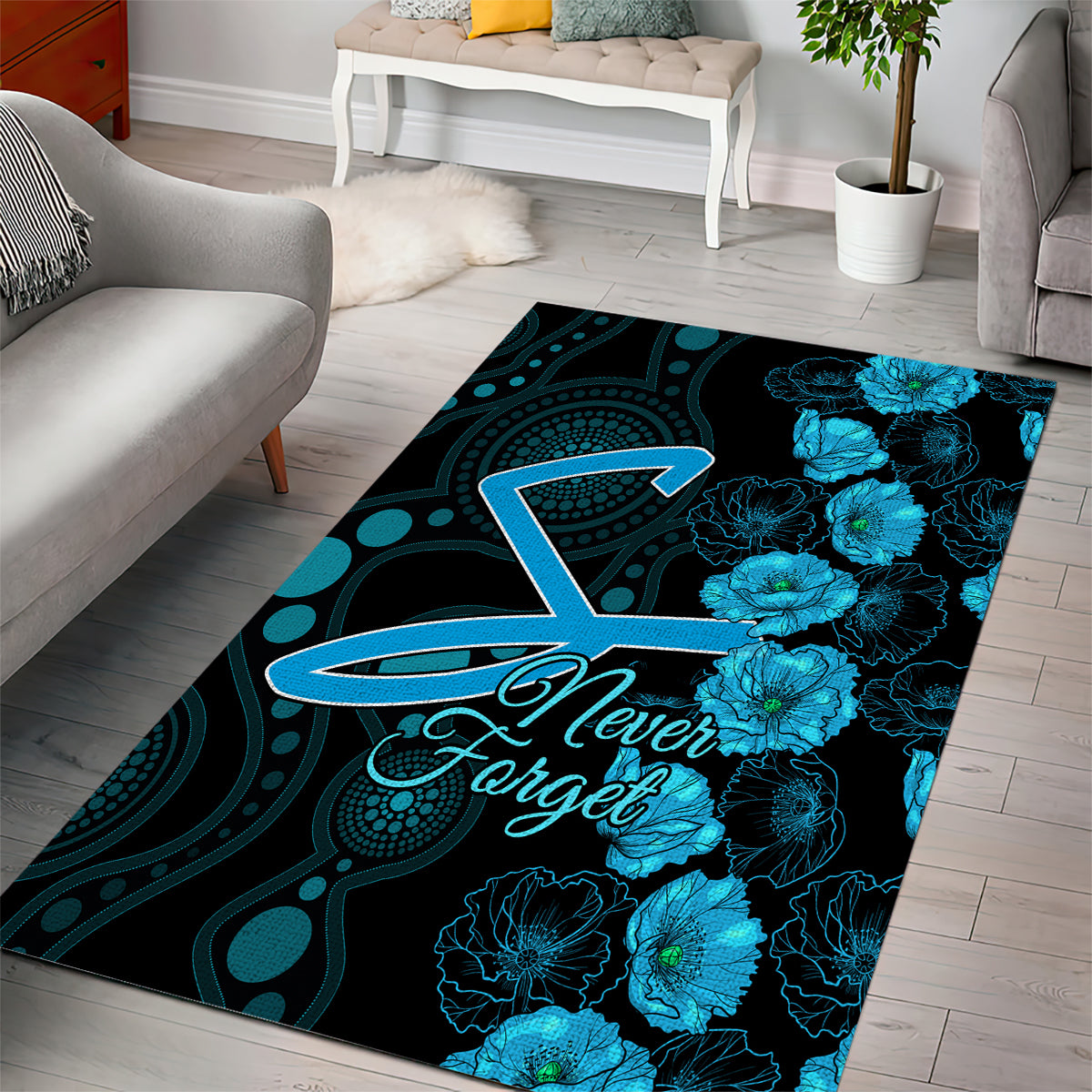 Strikers Cricket Never Forget Custom Area Rug ANZAC Day with Poppy Aboriginal - Vibe Hoodie Shop