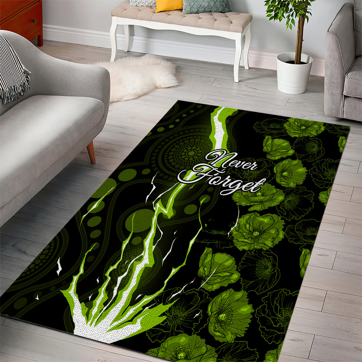 Thunder Cricket Never Forget Custom Area Rug ANZAC Day with Poppy Aboriginal - Vibe Hoodie Shop