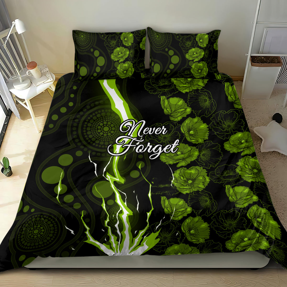 Thunder Cricket Never Forget Custom Bedding Set ANZAC Day with Poppy Aboriginal - Vibe Hoodie Shop