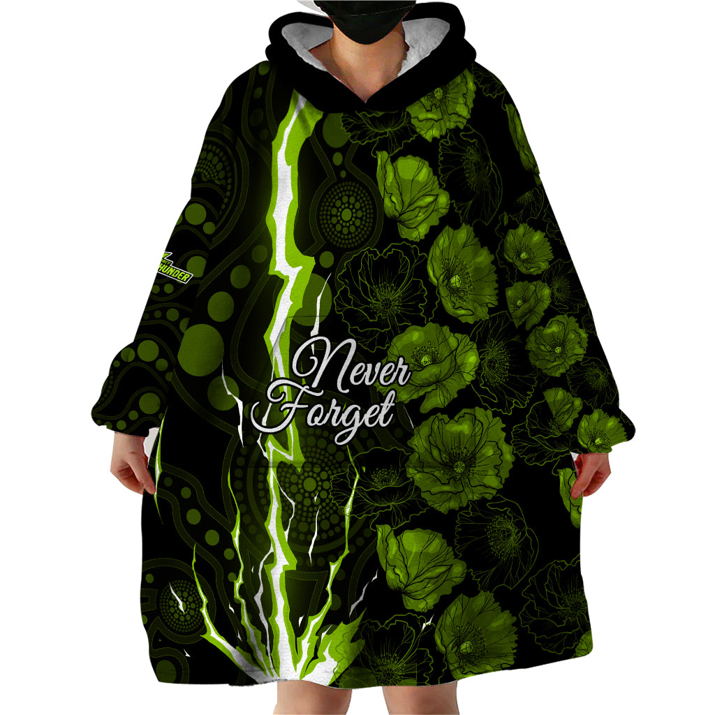 Thunder Cricket Never Forget Custom Wearable Blanket Hoodie ANZAC Day with Poppy Aboriginal - Vibe Hoodie Shop