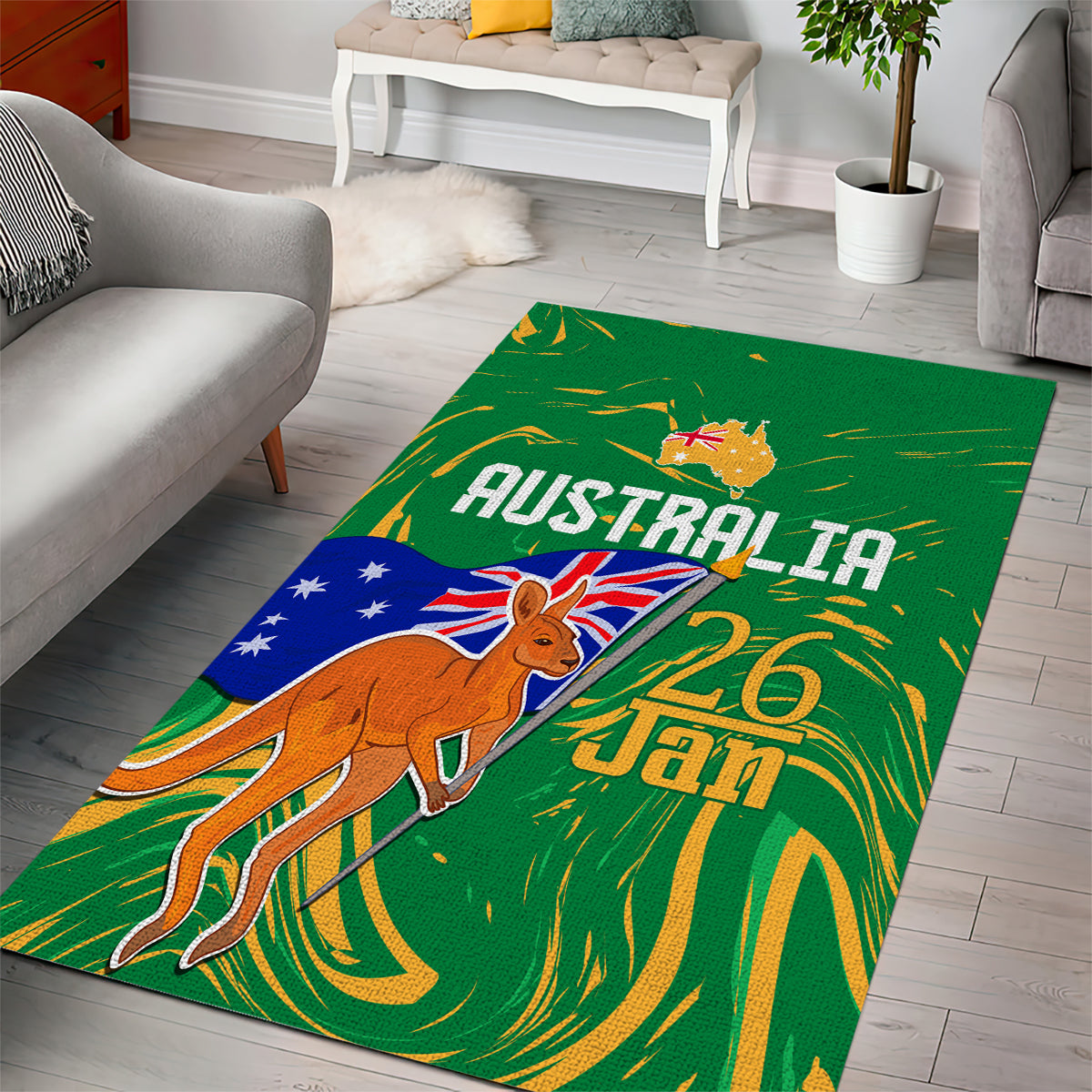 Proud To Be Australia Day Area Rug Kangaroo with National Color - Vibe Hoodie Shop