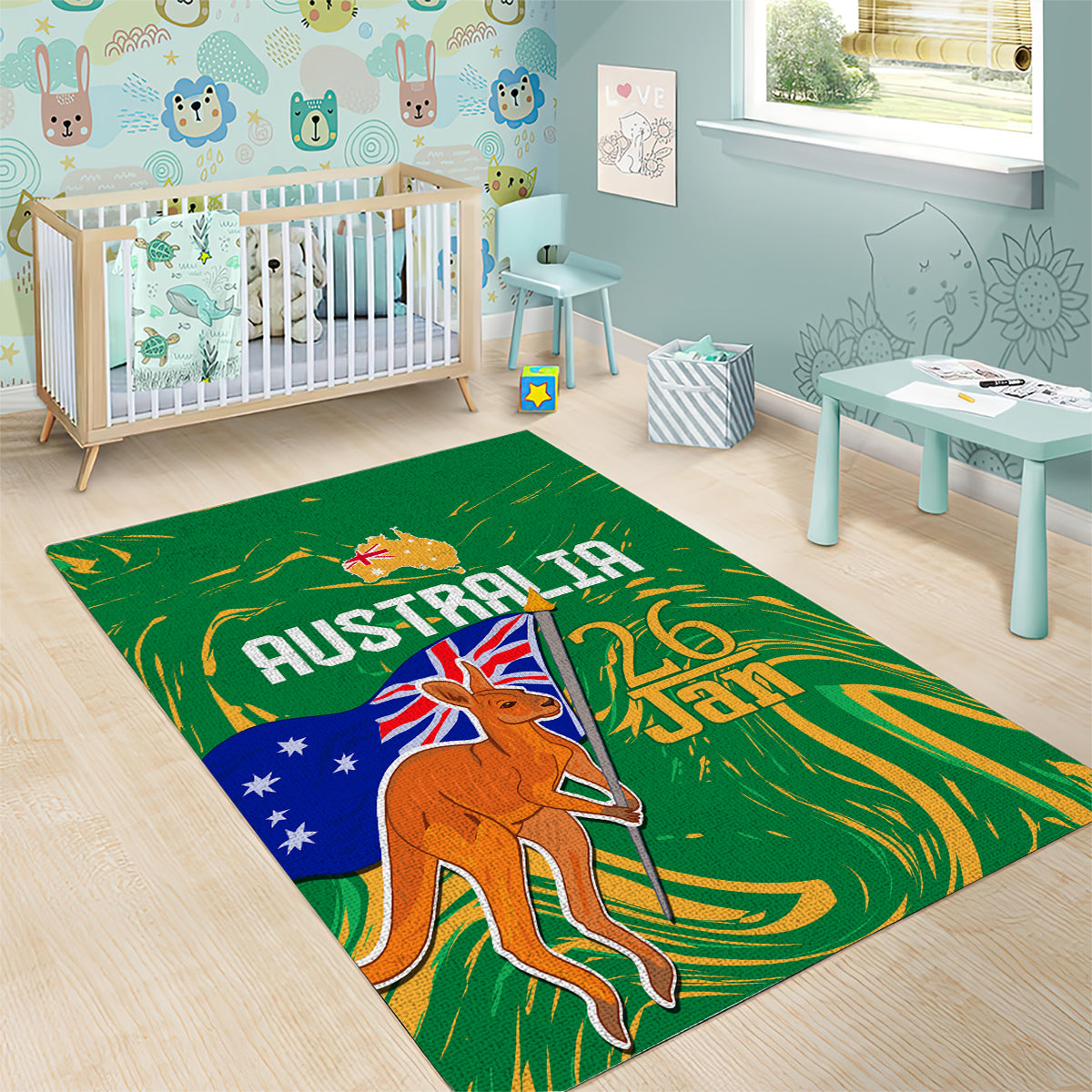 Proud To Be Australia Day Area Rug Kangaroo with National Color - Vibe Hoodie Shop