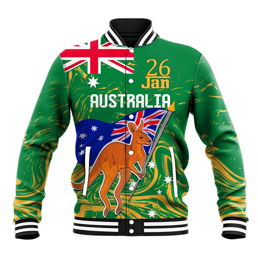 Proud To Be Australia Day Baseball Jacket Kangaroo with National Color - Vibe Hoodie Shop