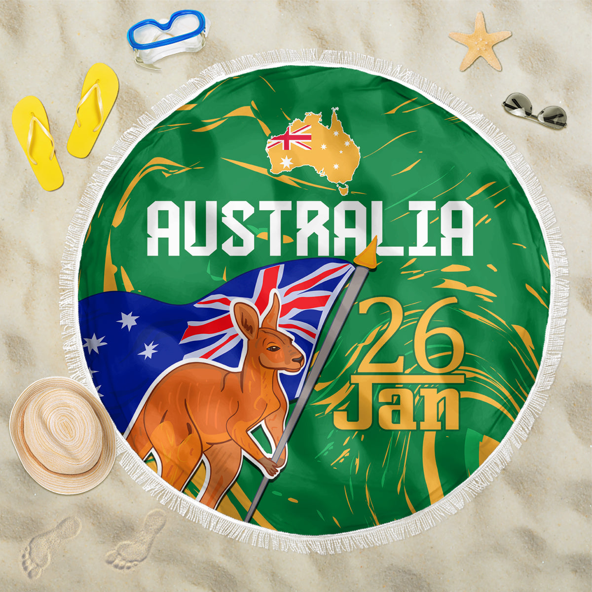 Proud To Be Australia Day Beach Blanket Kangaroo with National Color