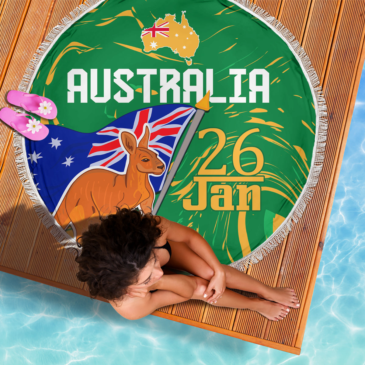 Proud To Be Australia Day Beach Blanket Kangaroo with National Color