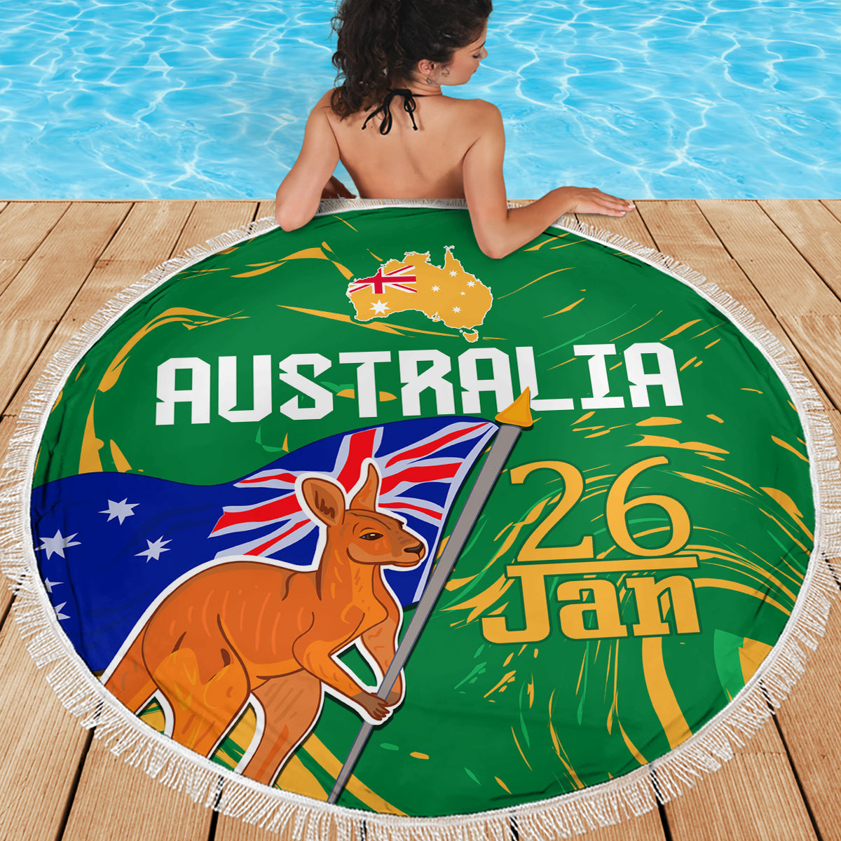 Proud To Be Australia Day Beach Blanket Kangaroo with National Color