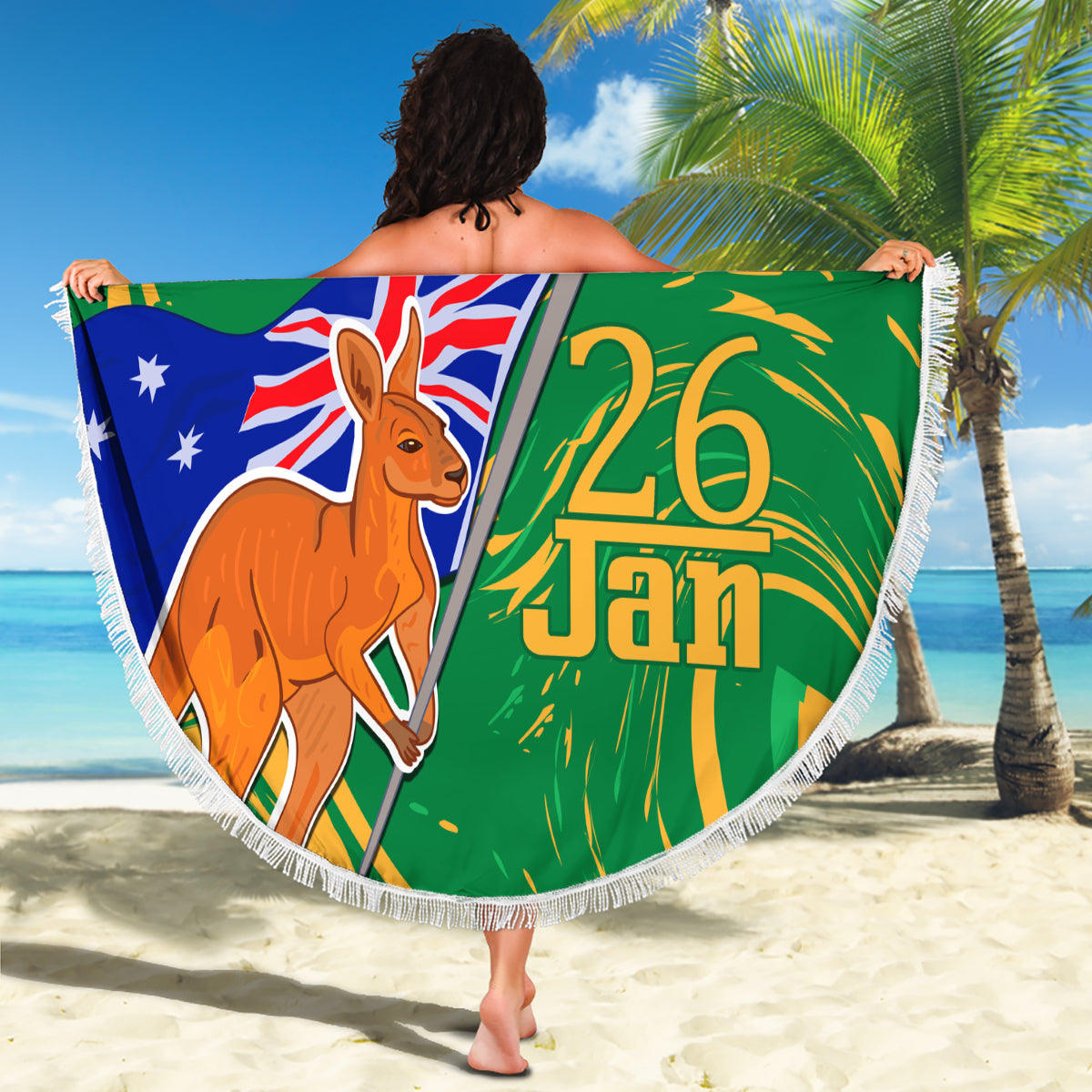 Proud To Be Australia Day Beach Blanket Kangaroo with National Color