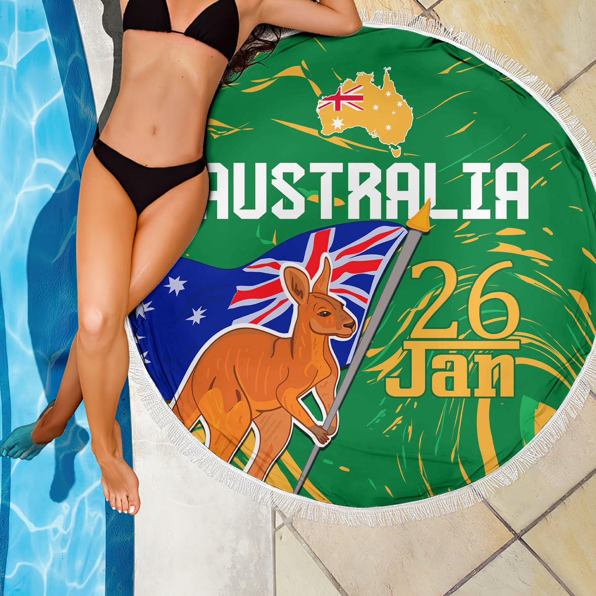 Proud To Be Australia Day Beach Blanket Kangaroo with National Color