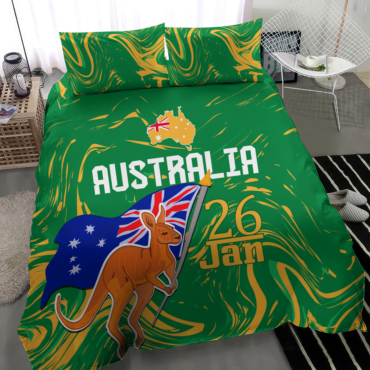 Proud To Be Australia Day Bedding Set Kangaroo with National Color - Vibe Hoodie Shop