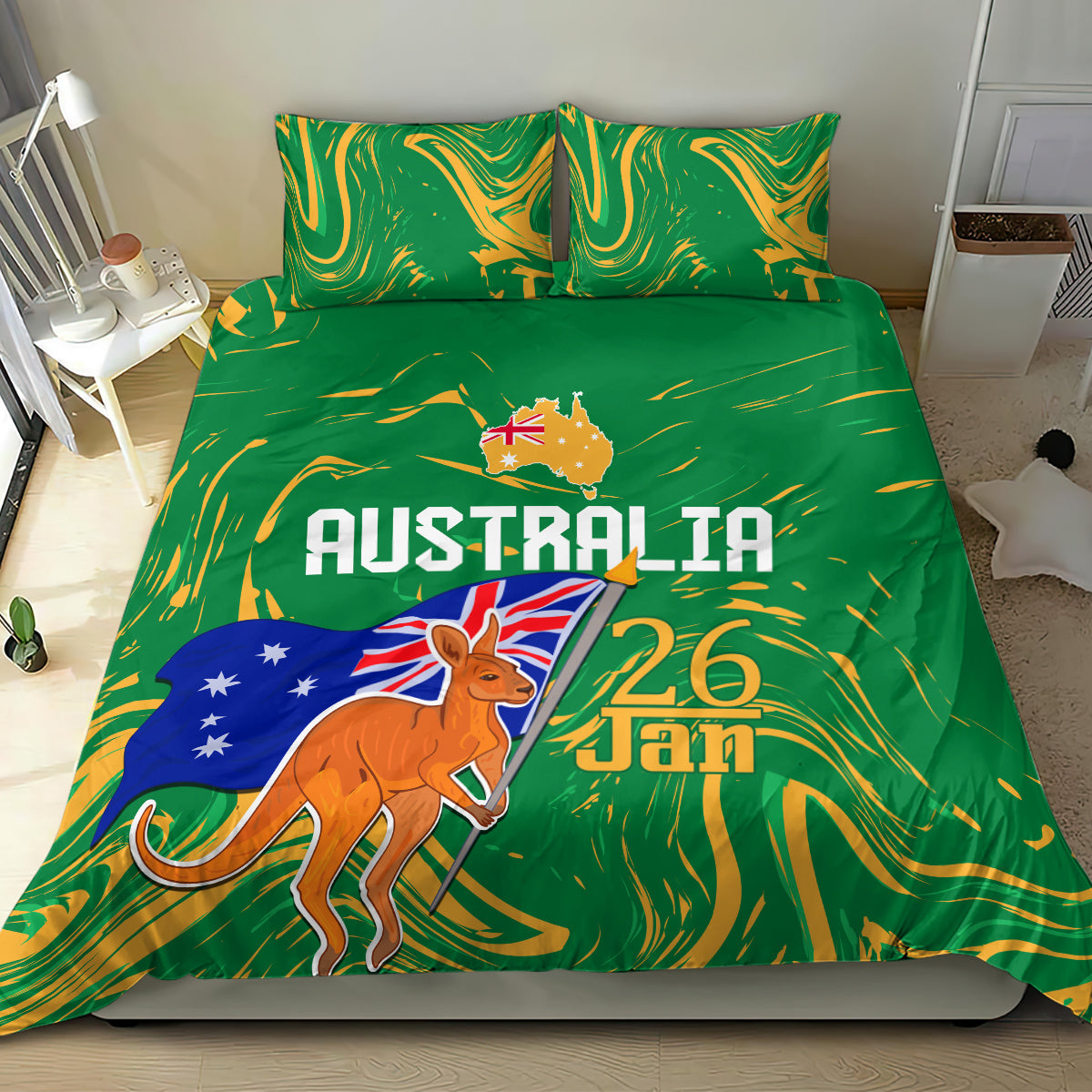 Proud To Be Australia Day Bedding Set Kangaroo with National Color - Vibe Hoodie Shop