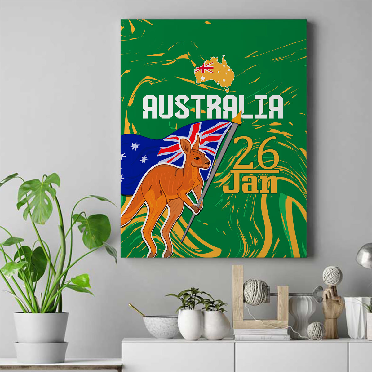 Proud To Be Australia Day Canvas Wall Art Kangaroo with National Color