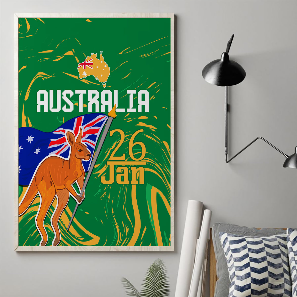 Proud To Be Australia Day Canvas Wall Art Kangaroo with National Color