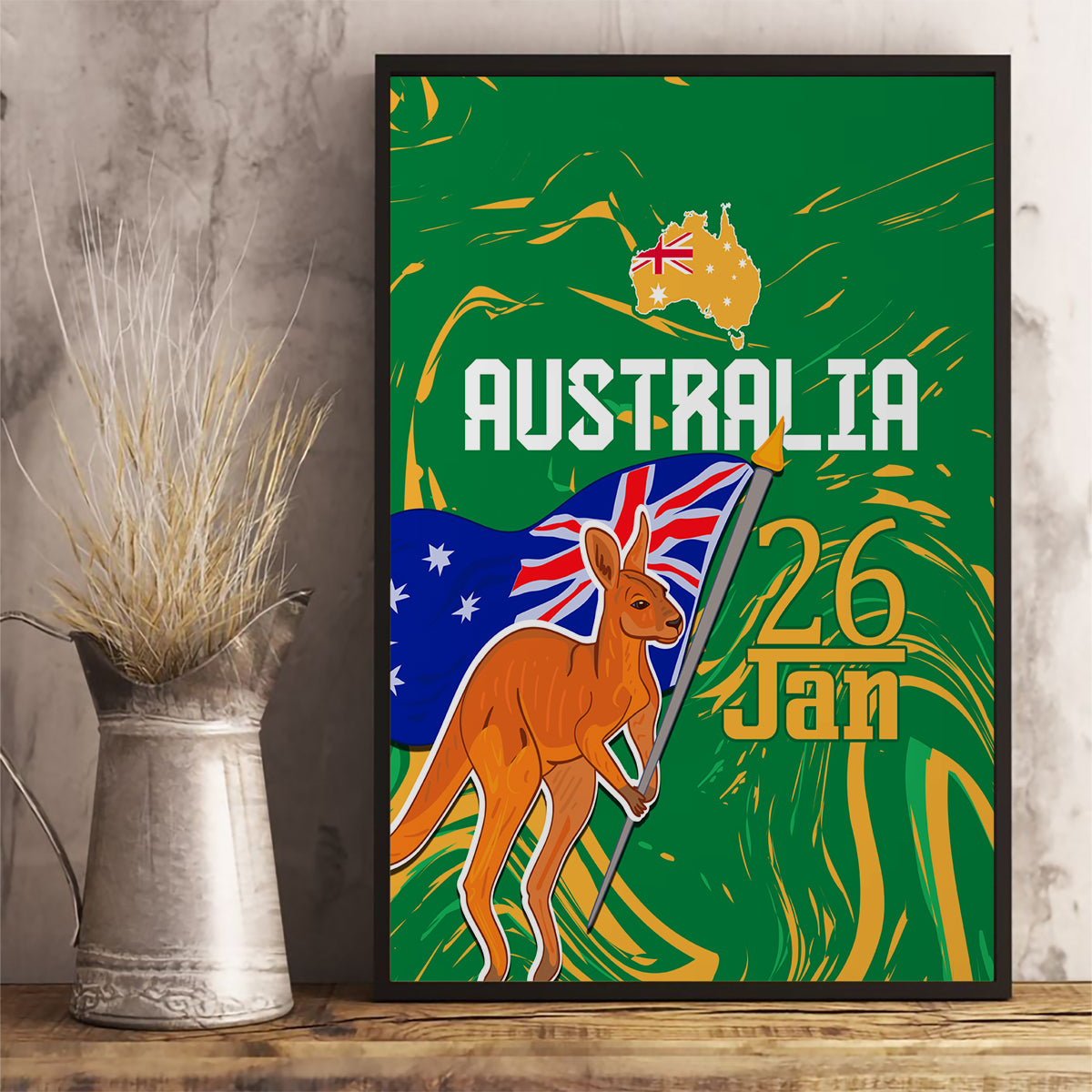 Proud To Be Australia Day Canvas Wall Art Kangaroo with National Color